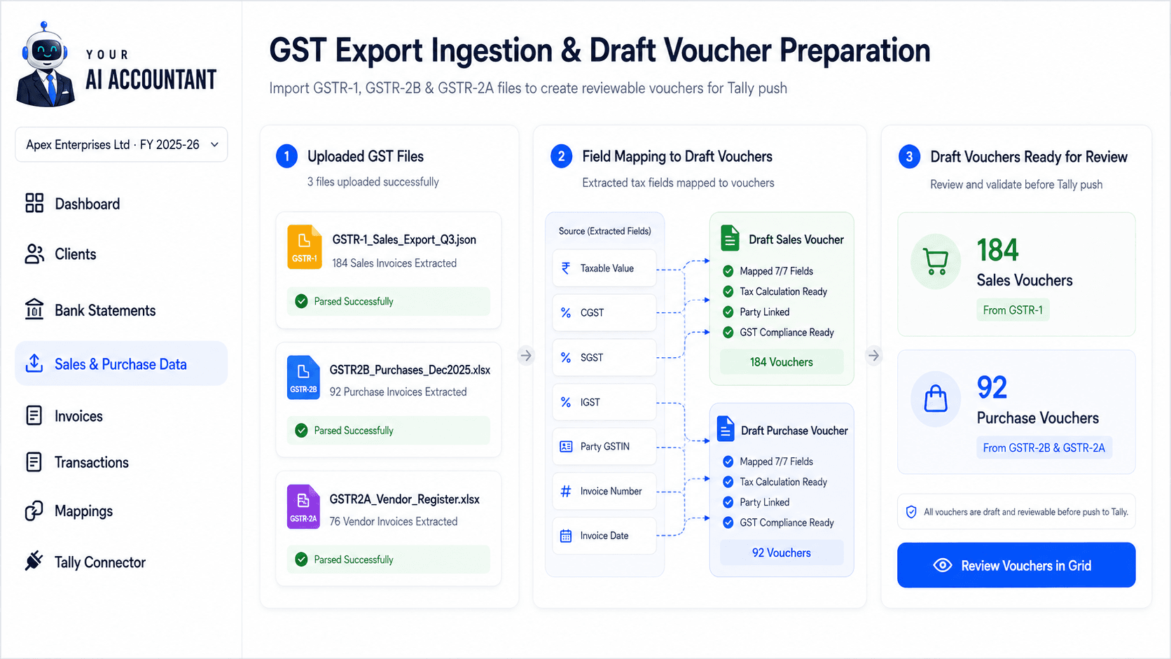 GST Export Ingestion and Draft Voucher Preparation