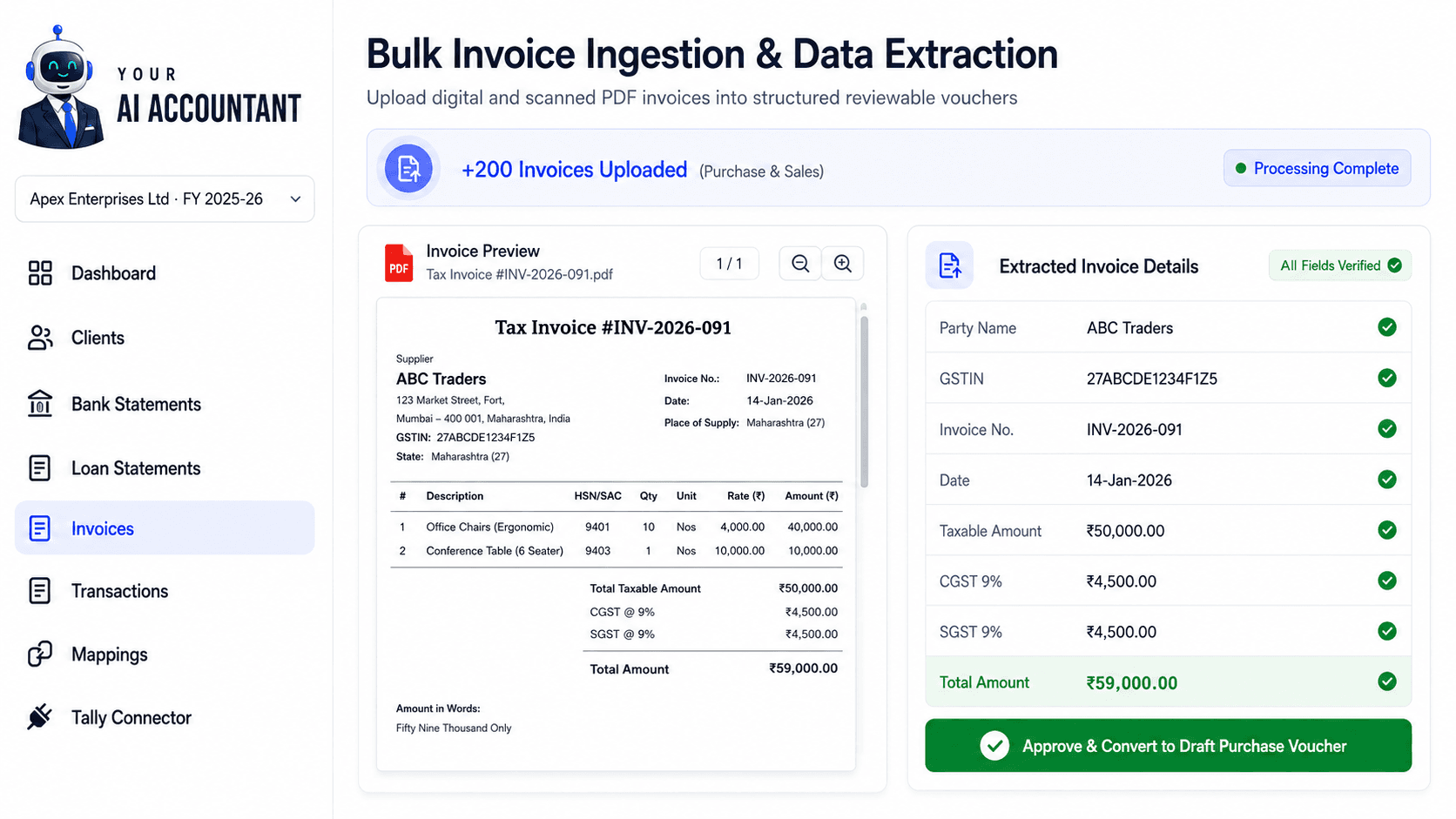 Bulk Invoice Ingestion and Data Extraction