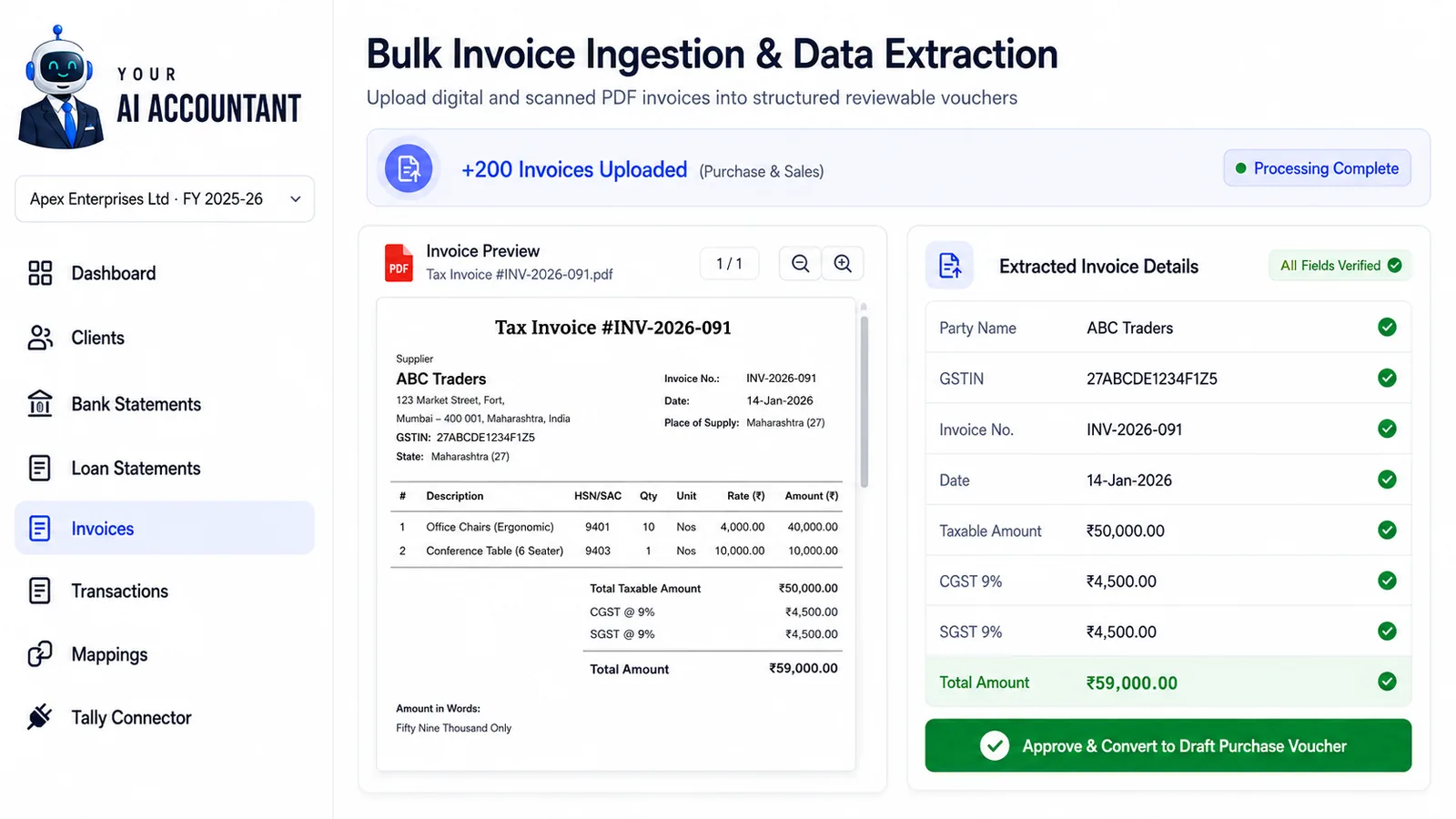 Bulk Invoice Ingestion and Data Extraction