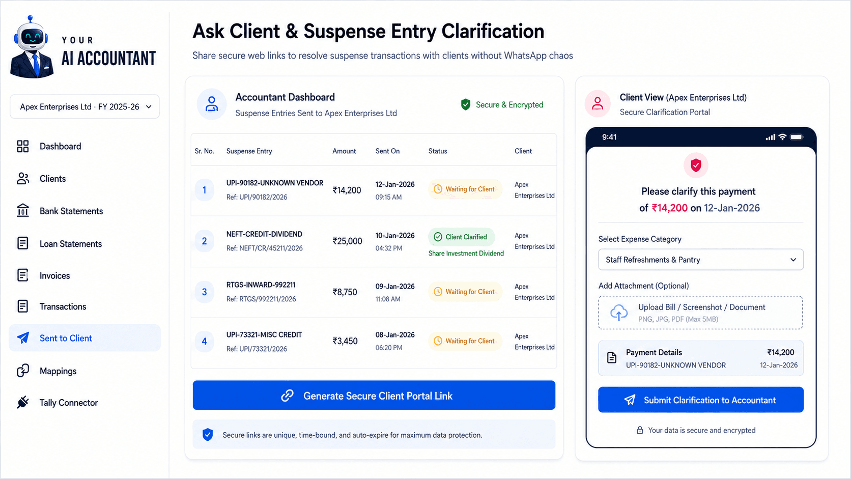 Ask Client and Suspense Entry Clarification Portal