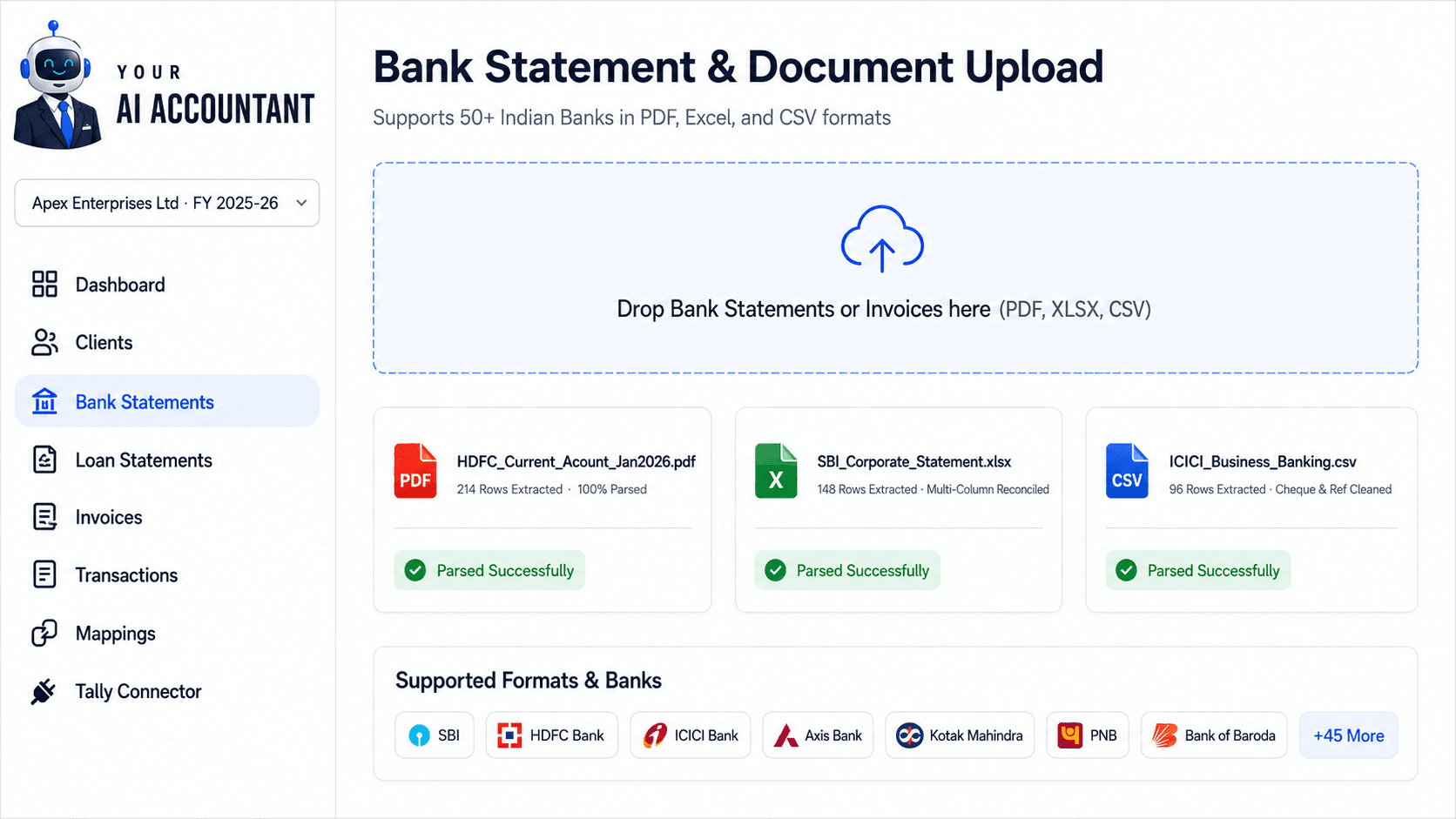 Upload Bank Statements in Any Format with 50+ Indian Banks supported